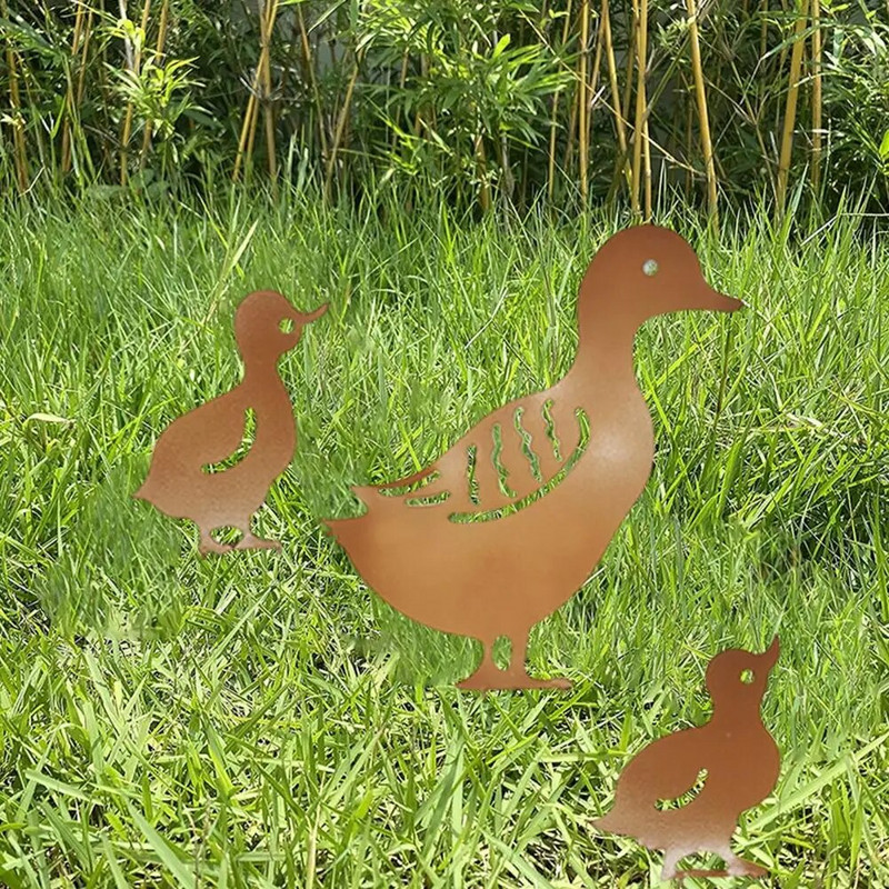 4gab./komplekts Dzelzs pīles modelis Radošs dobs, iespraužams pīles ģimenes zāles dārza zāliena dekors āra dekors Amatniecība