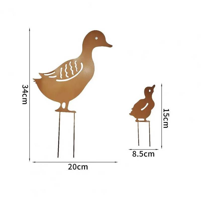 4gab./komplekts Dzelzs pīles modelis Radošs dobs, iespraužams pīles ģimenes zāles dārza zāliena dekors āra dekors Amatniecība