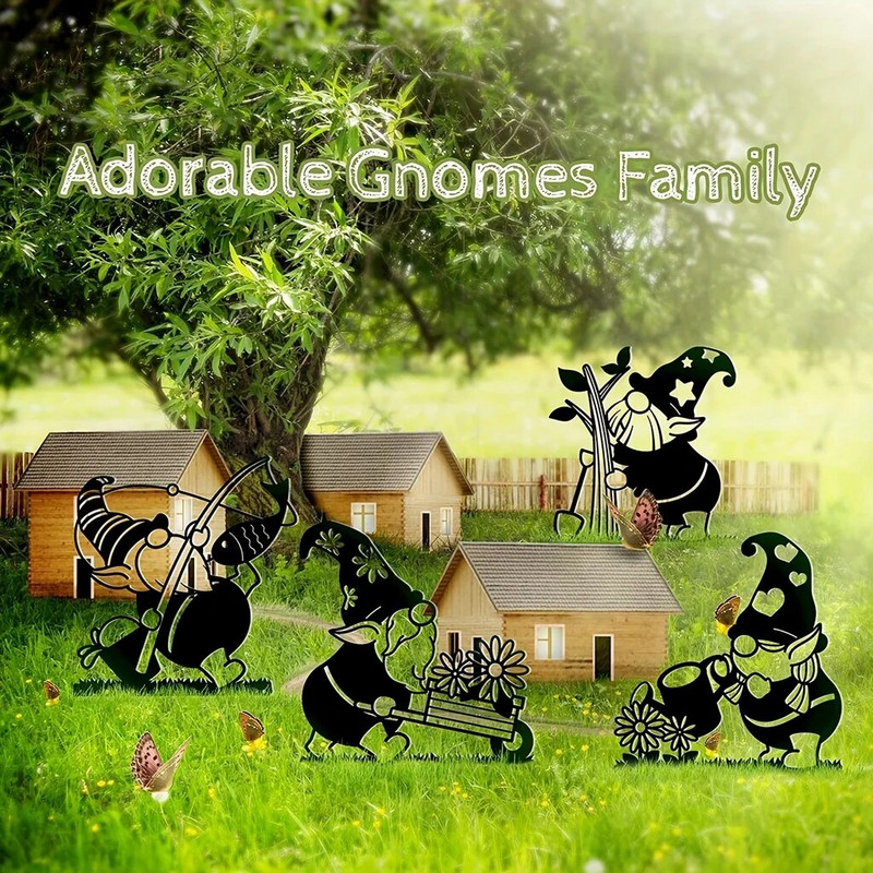 Metalo nykštukų apdaila Metalo kiemo ženklas, dekoro vairuotojas nykštukai lauke metaliniai nykštukai sodininkystės papuošalai kiemas metalo meno kiemas