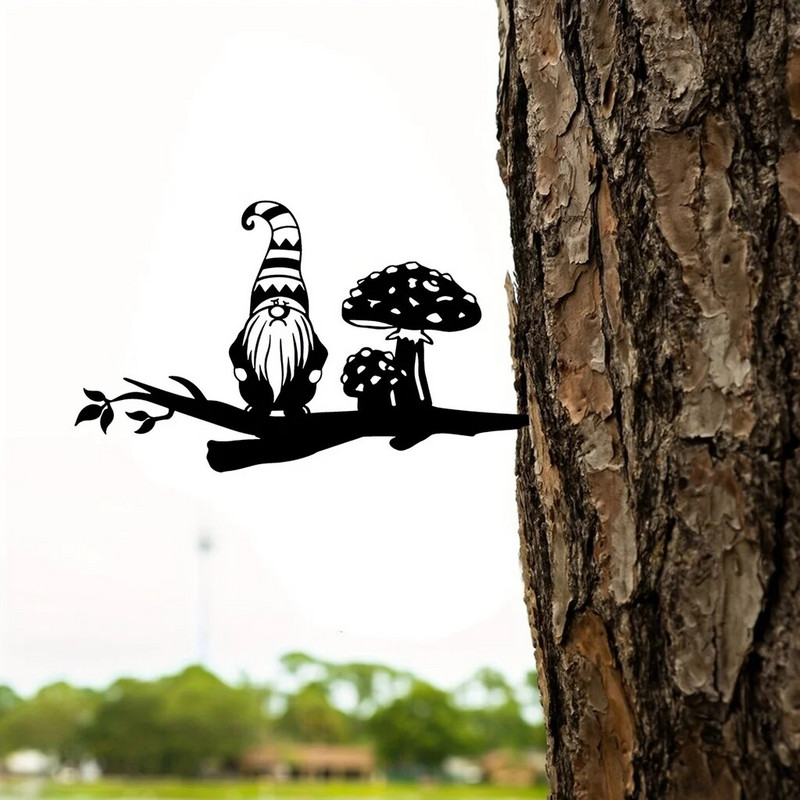 1 vnt. metalinis sodo nykštukų kiemo dekoras, metalinis kiemo menas, sodo medžių papuošimai lauke, kiemo dekoras, sodo dovana