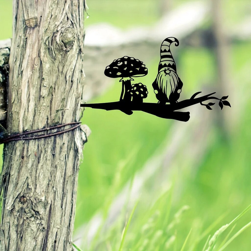 1 vnt. metalinis sodo nykštukų kiemo dekoras, metalinis kiemo menas, sodo medžių papuošimai lauke, kiemo dekoras, sodo dovana