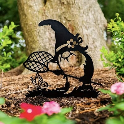 1 τμχ Metal Craft Santa Insert Yard Gnome Silhouette Διακόσμηση γκαζόν Gnome Stakes Διακόσμηση κήπου Gnome Μεγάλη μεταλλική αυλή εξωτερικού χώρου