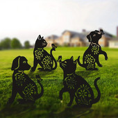 1db fém macska és kutya művészeti dekor, fém kültéri dekoratív kerti karók, fekete macska és kutya sziluett pázsit kültéri díszek