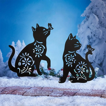 1 бр. Метален арт декор за котки и кучета, метални външни декоративни градински колове, силует на черна котка и куче Декорации на морава на открито