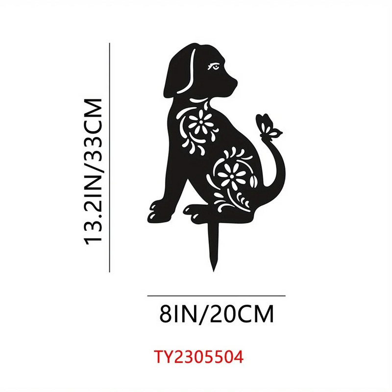 1db fém macska és kutya művészeti dekor, fém kültéri dekoratív kerti karók, fekete macska és kutya sziluett pázsit kültéri díszek