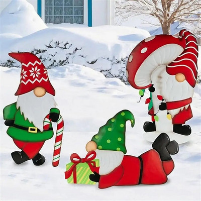 Dāvanu sērija Gnome Metāla ieliktnis 3 Ziemassvētku vecīša jaunais rūķis Santa Klausa pagalma spraudnis Ziemassvētku dekors dārzam piemājas āra