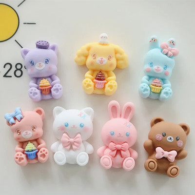 10 τμχ New Lovely Mini Cartoon Bear Rabbit Animal Series Resin Scrapbook Diy Jewellery Αξεσουάρ φουρκέτας Διακοσμήστε χειροτεχνία