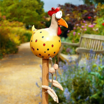 Χειροτεχνία από ρητίνη Αγάλματα Αστεία Big Eyed Chicken Statue Long Foot Hen Sculptures Κήπος Φράχτης Τέχνης Προμήθειες Ξύλινη διακόσμηση πασσάλων