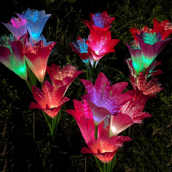 Външни слънчеви оптични влакна Lily Lights за градина и зеленчуков пластир Водоустойчива 7 цвята LED лампа за морава за декорация на задния двор