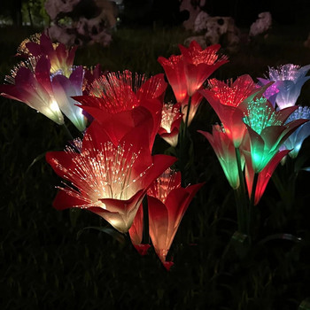 Външни слънчеви оптични влакна Lily Lights за градина и зеленчуков пластир Водоустойчива 7 цвята LED лампа за морава за декорация на задния двор