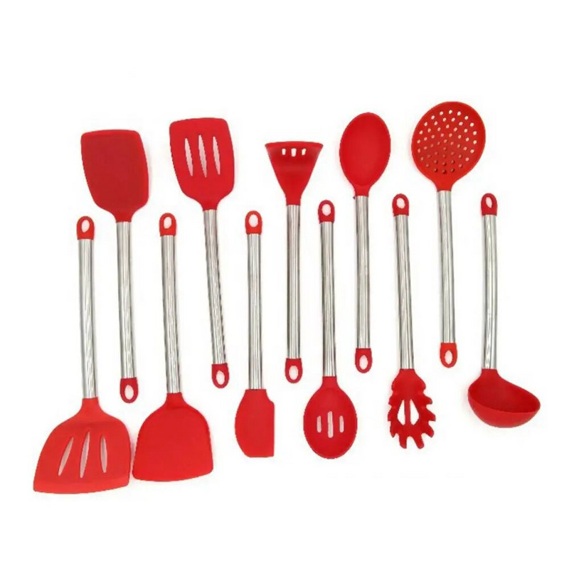 Μαγειρικά σκεύη σιλικόνης Ανοξείδωτη λαβή σπάτουλας με σέσουλα τρυπητό ξύστρα κουζίνας εργαλεία μαγειρικής