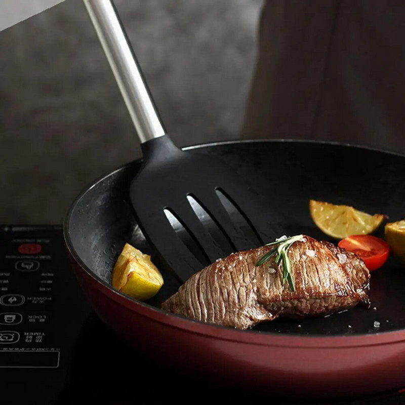 Μαγειρικά σκεύη σιλικόνης Ανοξείδωτη λαβή σπάτουλας με σέσουλα τρυπητό ξύστρα κουζίνας εργαλεία μαγειρικής