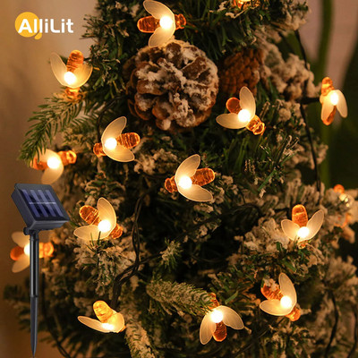 AlliLit Solar String Light 20 LED Cute Bee Външна сватбена градинска парти във вътрешен двор Коледна елха Honeybee Starry Fairy Decor Lamp