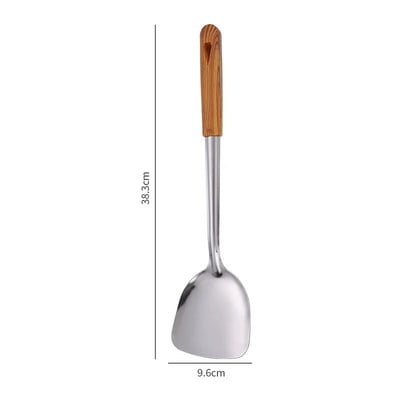 Virtuvės nerūdijančio plieno virtuvės reikmenys su medinėmis rankenomis Mentelės Ryžių sriubos šaukštas Keptuvė Kastuvas Kiaurasamčiai Indai