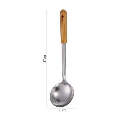 Virtuvės nerūdijančio plieno virtuvės reikmenys su medinėmis rankenomis Mentelės Ryžių sriubos šaukštas Keptuvė Kastuvas Kiaurasamčiai Indai