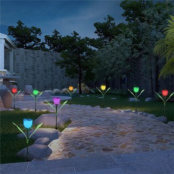 Горещи разпродажби Външна градина LED соларна светлина Пейзаж Домашен Водоустойчив Лале Нощно цвете Двор Лампа за морава