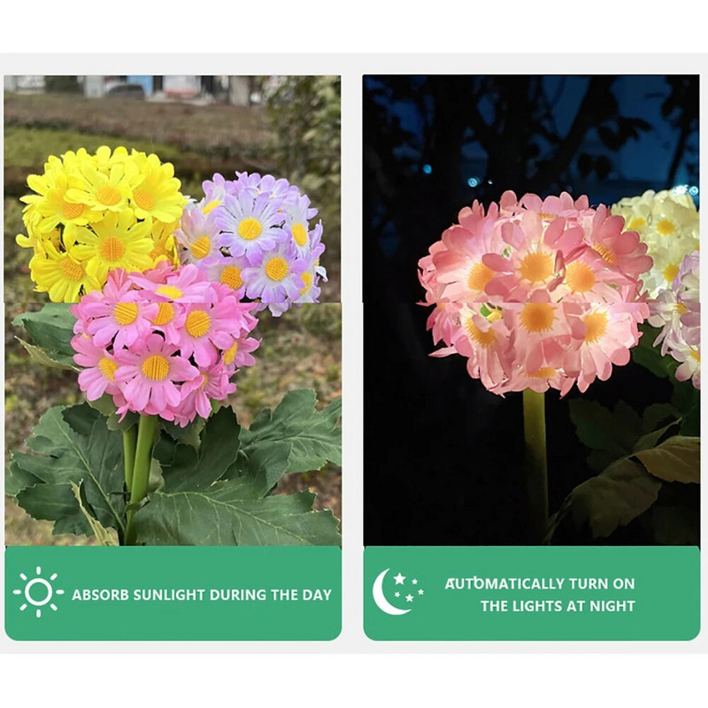 Saules lampa āra bumbas krizantēmas ziedu dārza apgaismojums ar ūdensnecaurlaidīgu lauku mājas kāzu dekorēšanai