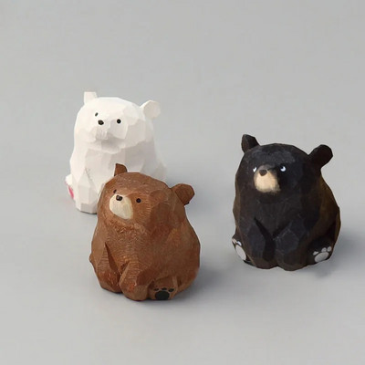 1db Aranyos mini fa medve tömör fa, kézzel faragott medve figurák Miniatűr jegesmedve kézműves díszek asztaldísz gyerekeknek ajándékok