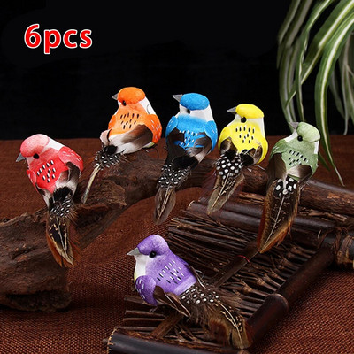 6Pcs Изкуствени птици Фалшива пяна Симулация на животни Модели на птици с пера Направи си сам Сватба Домашна градина Орнамент Декорация Декорация на дърво