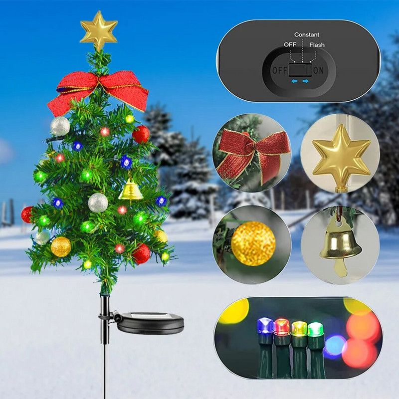 2gab Saules Ziemassvētku eglītes stabu gaismas ūdensnecaurlaidīga zāliena lampa āra Ziemassvētku dekorācijas celiņa gaismas dārza pagalma zālienam