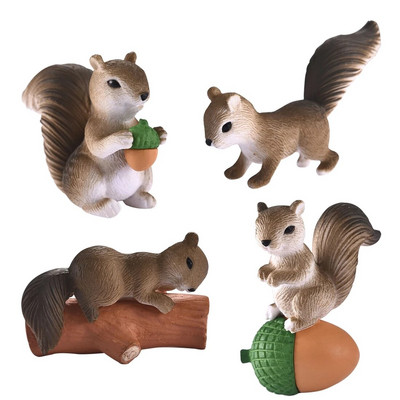 4 bucăți/set încântător veveriță model de familie figurine de animale din desene animate pentru casă de păpuși, tort, decor acasă, pentru copii, în miniatură, set de joacă pentru decorare pentru grădină