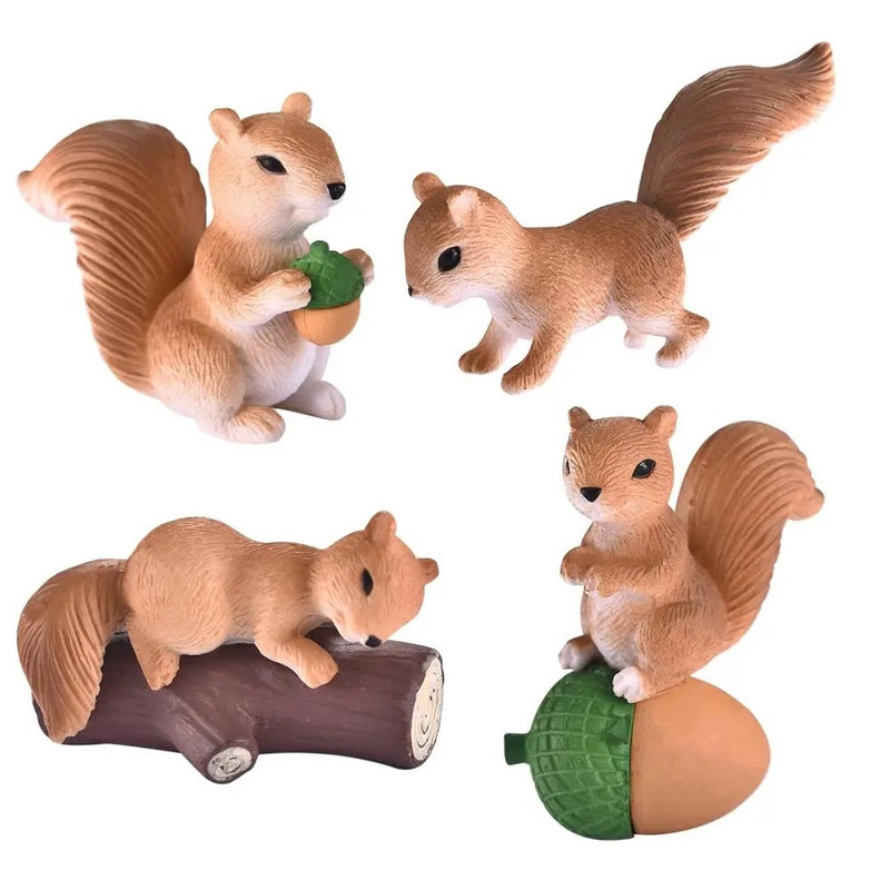 4 bucăți/set încântător veveriță model de familie figurine de animale din desene animate pentru casă de păpuși, tort, decor acasă, pentru copii, în miniatură, set de joacă pentru decorare pentru grădină