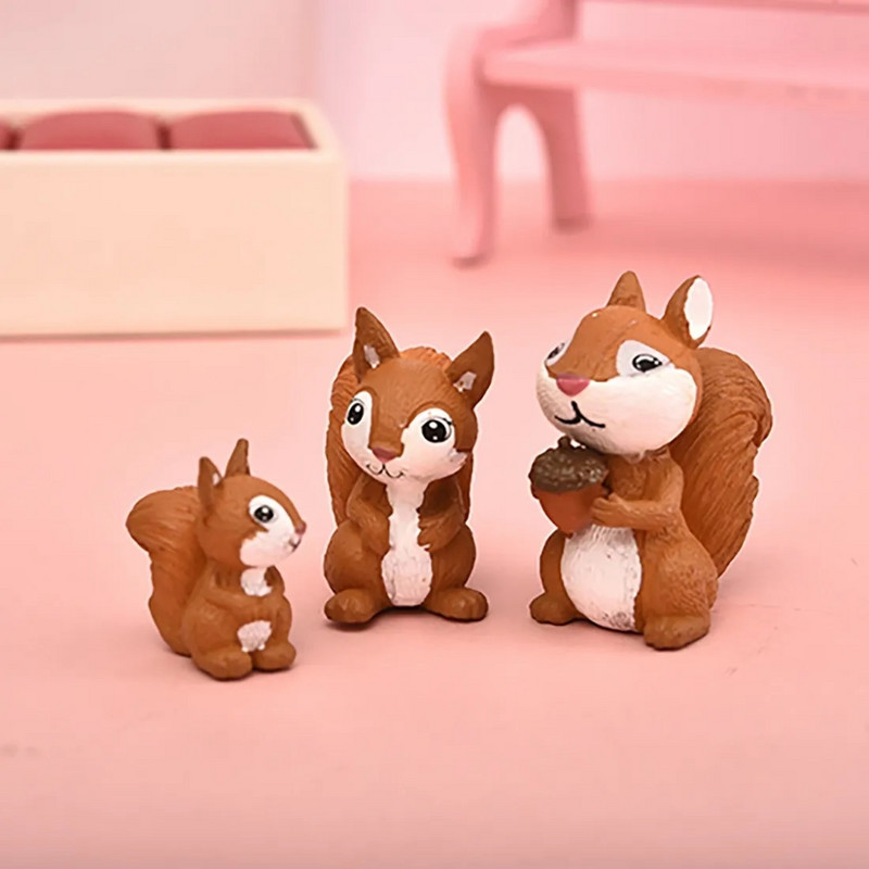 4 bucăți/set încântător veveriță model de familie figurine de animale din desene animate pentru casă de păpuși, tort, decor acasă, pentru copii, în miniatură, set de joacă pentru decorare pentru grădină