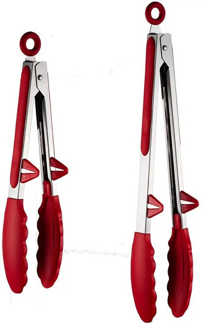 2 gab. Pārtikas knaibles Nerūsējošā tērauda virtuves knaibles ar nelīpošajiem silikona uzgaļiem, iebūvēta statīva spaiļu knaibles grilēšanai, salātiem, grilēšanai, cepšanai