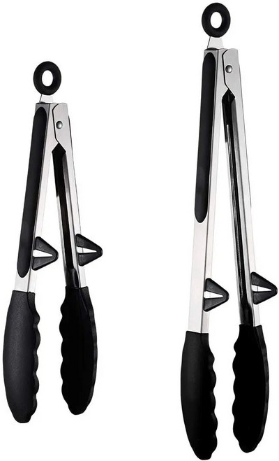 2 gab. Pārtikas knaibles Nerūsējošā tērauda virtuves knaibles ar nelīpošajiem silikona uzgaļiem, iebūvēta statīva spaiļu knaibles grilēšanai, salātiem, grilēšanai, cepšanai