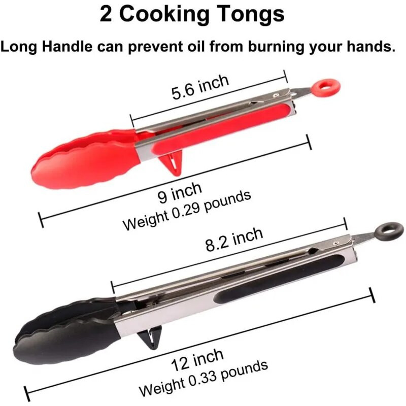 2 gab. Pārtikas knaibles Nerūsējošā tērauda virtuves knaibles ar nelīpošajiem silikona uzgaļiem, iebūvēta statīva spaiļu knaibles grilēšanai, salātiem, grilēšanai, cepšanai