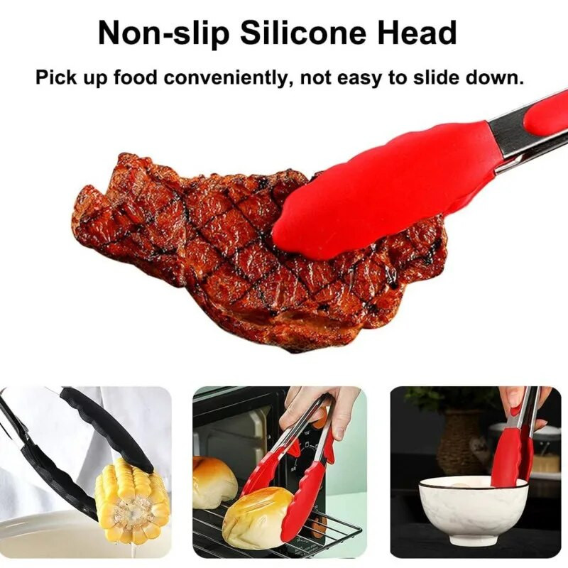 2 gab. Pārtikas knaibles Nerūsējošā tērauda virtuves knaibles ar nelīpošajiem silikona uzgaļiem, iebūvēta statīva spaiļu knaibles grilēšanai, salātiem, grilēšanai, cepšanai