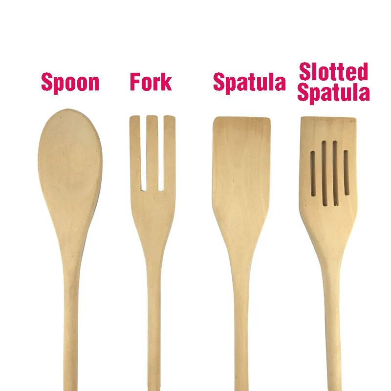 Koka virtuves piederumu komplekts Masīvkoka sīkrīku Karote Dakšu Virpotāja Lāpstiņa Dabiski virtuves instrumenti