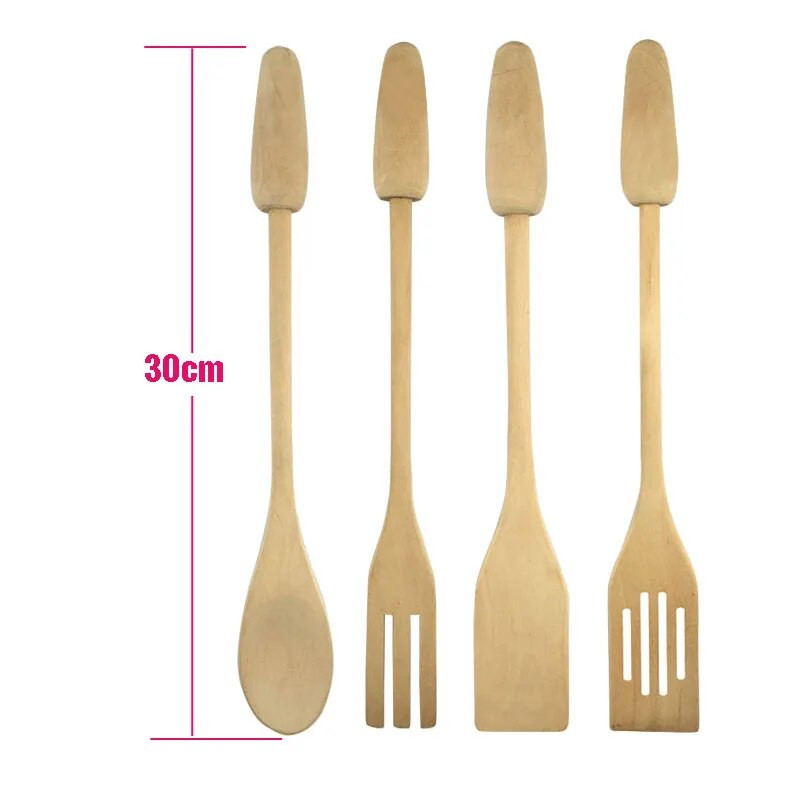 Koka virtuves piederumu komplekts Masīvkoka sīkrīku Karote Dakšu Virpotāja Lāpstiņa Dabiski virtuves instrumenti