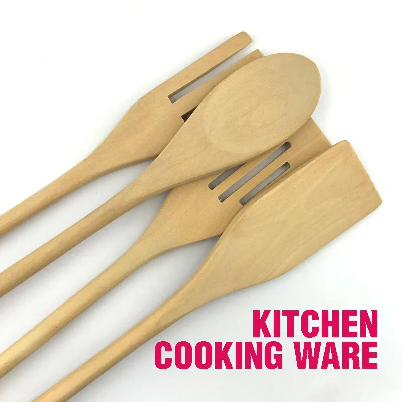 Koka virtuves piederumu komplekts Masīvkoka sīkrīku Karote Dakšu Virpotāja Lāpstiņa Dabiski virtuves instrumenti