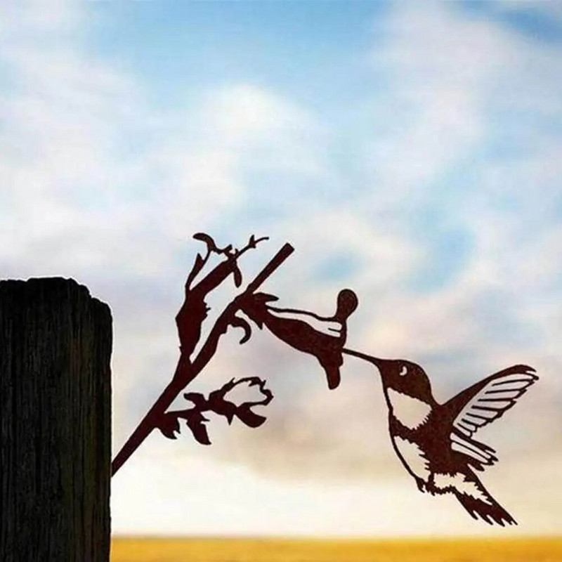 Metāla putns dzelzs dobs siluets elfs koka dekorācijas kartīte rotājums mājas dārzs pagalms sarūsējis dzelzs amatniecības dekors skulptūra