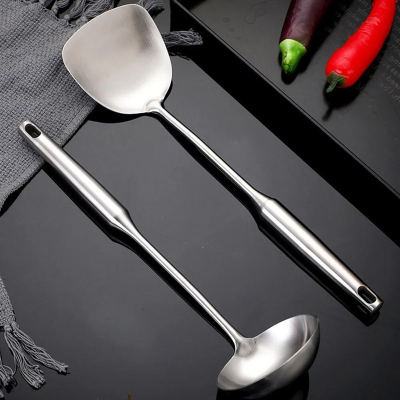 304 Nerūdijančio plieno ilga rankena Wok Mentele Kastuvas Šaukštas Virimo Virtuvės Įrankiai Wok Kaušas Skimmer Šaukštas Kepimo Įrankiai Indų rinkinys