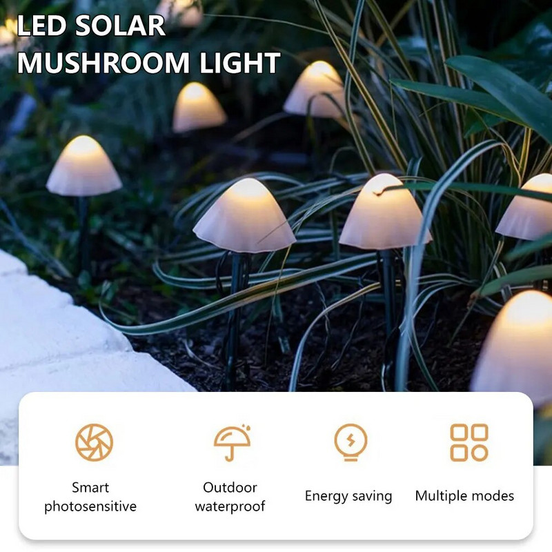 LED saules sēņu gaisma āra ūdensnecaurlaidīga saules sēņu lampa Fairy Light Patio Pathway Ainava zāliena lampa Dārza dekors 2023