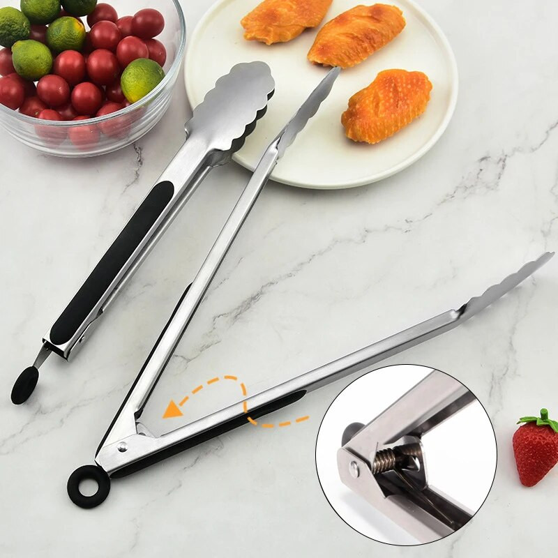 Grilltang roostevabast terasest praetud grillklambriga salatileivaklamber koos libisemiskindla käepidemega praad-spagetiklambriga köögitööriistad