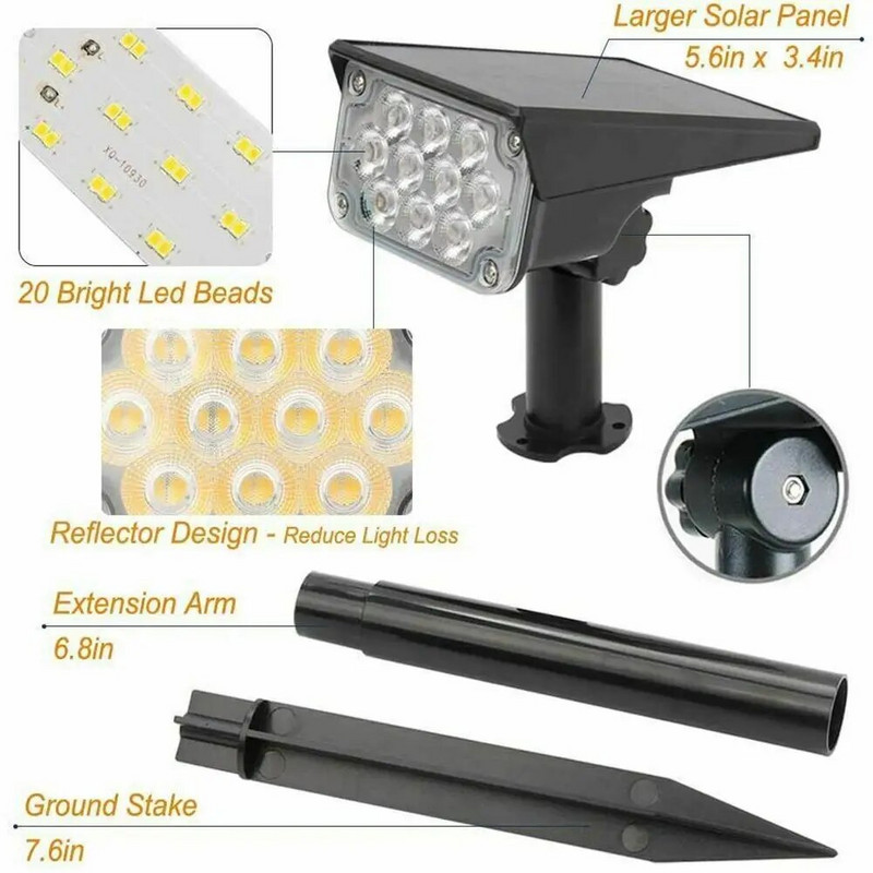20 diodų reguliuojamas saulės prožektorius Saulės sodo šviestuvas IP65 saulės energijos žalias apšvietimas kiemo tako medžio dekoravimui saulės šviesa lauke