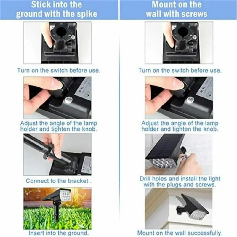 20 diodų reguliuojamas saulės prožektorius Saulės sodo šviestuvas IP65 saulės energijos žalias apšvietimas kiemo tako medžio dekoravimui saulės šviesa lauke