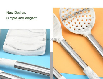 Незалепваща топлоустойчива силиконова уок шпатула Turner Scraper Лопата лъжици Бял мрамор Кухня Инструменти за готвене Комплект прибори