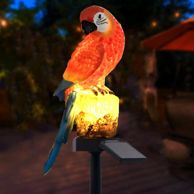Saules dārza stabu gaismas sveķu papagailis saules gaismas āra statujas IP65 ūdensnecaurlaidīgi LED dekoratīvie lukturi pastaigu zāliena pūcei