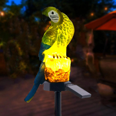Saules dārza stabu gaismas sveķu papagailis saules gaismas āra statujas IP65 ūdensnecaurlaidīgi LED dekoratīvie lukturi pastaigu zāliena pūcei