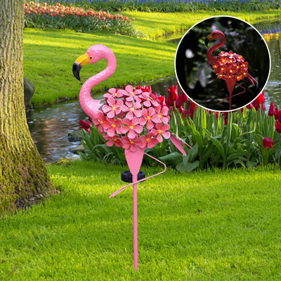 Rózsaszín Flamingo Solar Lights Fém Kerti lámpa kültéri Út Rózsaszín Flamingo Stake LED lámpák IP55 Vízálló a Lawn Patio 2023-hoz