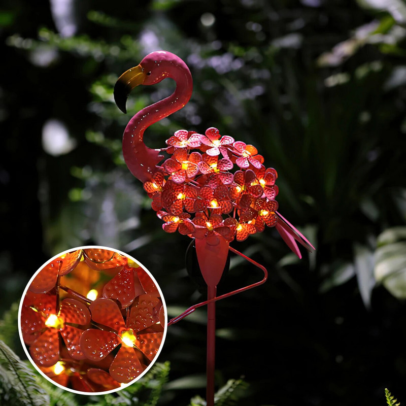 Lumini solare cu flamingo roz, lampă de grădină din metal, cărare în aer liber, lumini cu LED-uri cu țeavă de flamingo roz IP55, rezistente la apă pentru terasa cu gazon 2023