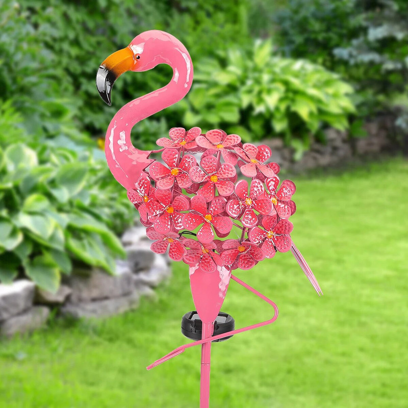 Lumini solare cu flamingo roz, lampă de grădină din metal, cărare în aer liber, lumini cu LED-uri cu țeavă de flamingo roz IP55, rezistente la apă pentru terasa cu gazon 2023