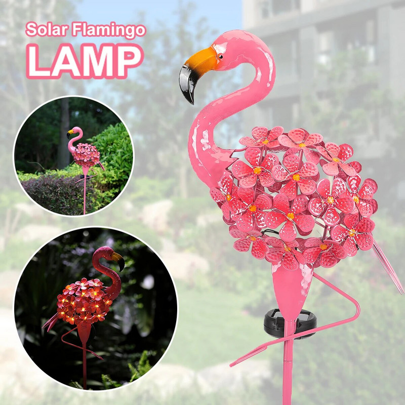 Lumini solare cu flamingo roz, lampă de grădină din metal, cărare în aer liber, lumini cu LED-uri cu țeavă de flamingo roz IP55, rezistente la apă pentru terasa cu gazon 2023