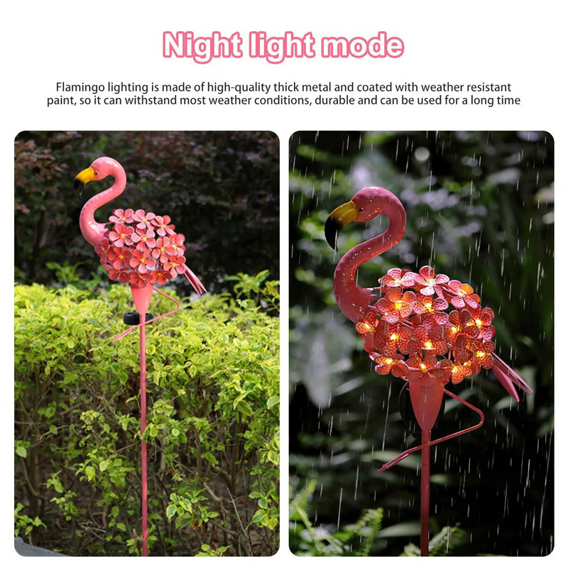 Lumini solare cu flamingo roz, lampă de grădină din metal, cărare în aer liber, lumini cu LED-uri cu țeavă de flamingo roz IP55, rezistente la apă pentru terasa cu gazon 2023