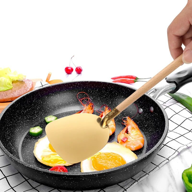 Karstais katls ar garu rokturi Karote Koka rokturis Virtuves Wok Lāpstiņa Caurduris Rievots Virpotājs Kauss Skimmer Lāpsta Ēdienu gatavošanas rīki