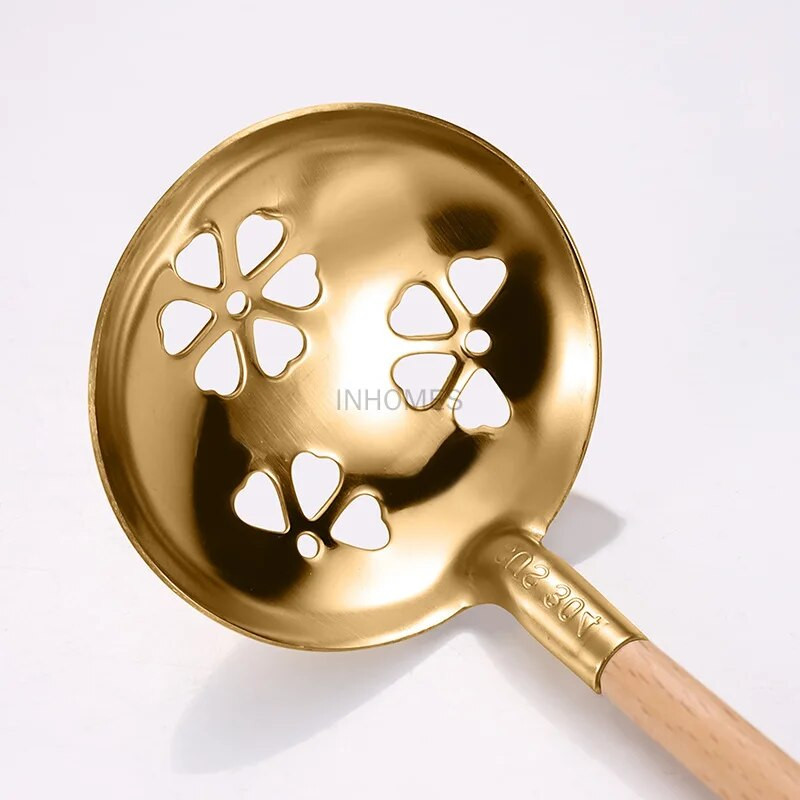 Karstais katls ar garu rokturi Karote Koka rokturis Virtuves Wok Lāpstiņa Caurduris Rievots Virpotājs Kauss Skimmer Lāpsta Ēdienu gatavošanas rīki